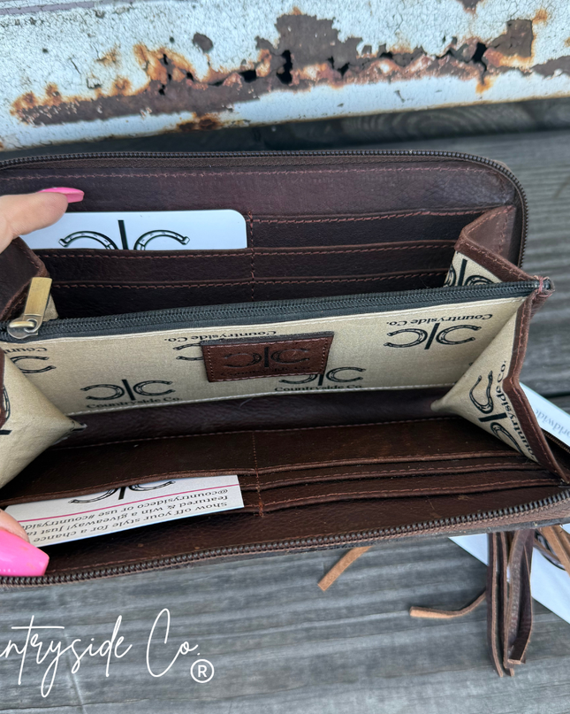 Adeline Cowhide Tooled Leather Wallet Wristlet