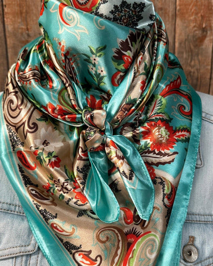 35X35" Turquoise That So 70's Paisley Wild Rag / Scarf WR230