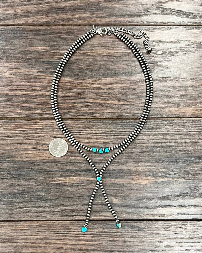 739467, Handmade 18" Navajo Heart Gemstone Tassel Y-Necklace