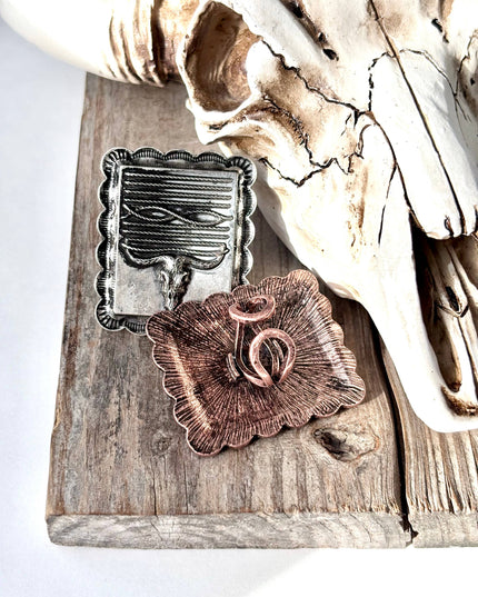 Western Style Steerhead Stitch Rectangular Pendant Cuff Ring