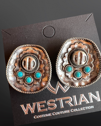 Western Cowboy Hat Earrings with Faux Turquoise Cabochons