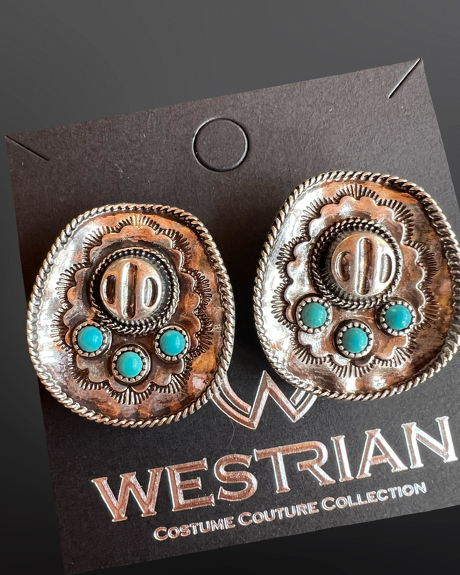 Western Cowboy Hat Earrings with Faux Turquoise Cabochons