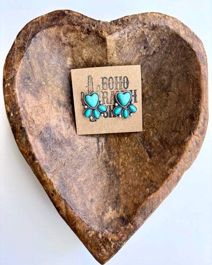 Western Heart Stone Stud Earrings