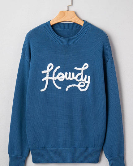 Howdy Embroidered Graphic Western Sweater (S-XL)