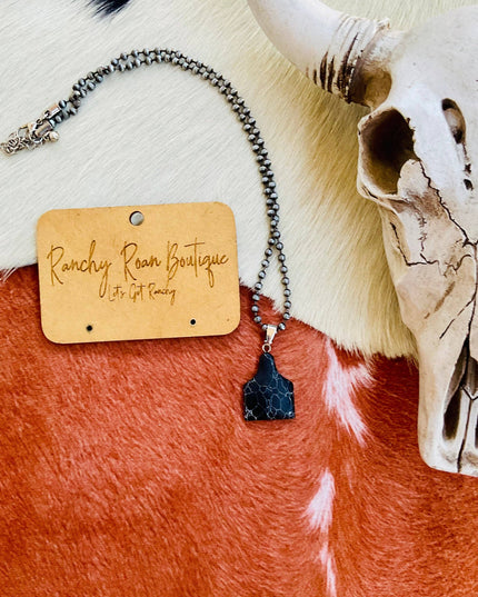 Western Ear Tag Pendant Necklace - Black Stone
