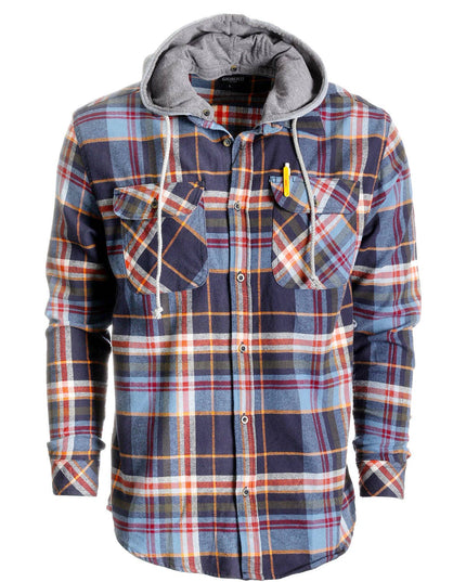 Men's Casual Button Up Flannel Shirt with Removable Hoodie GB-LS92H
