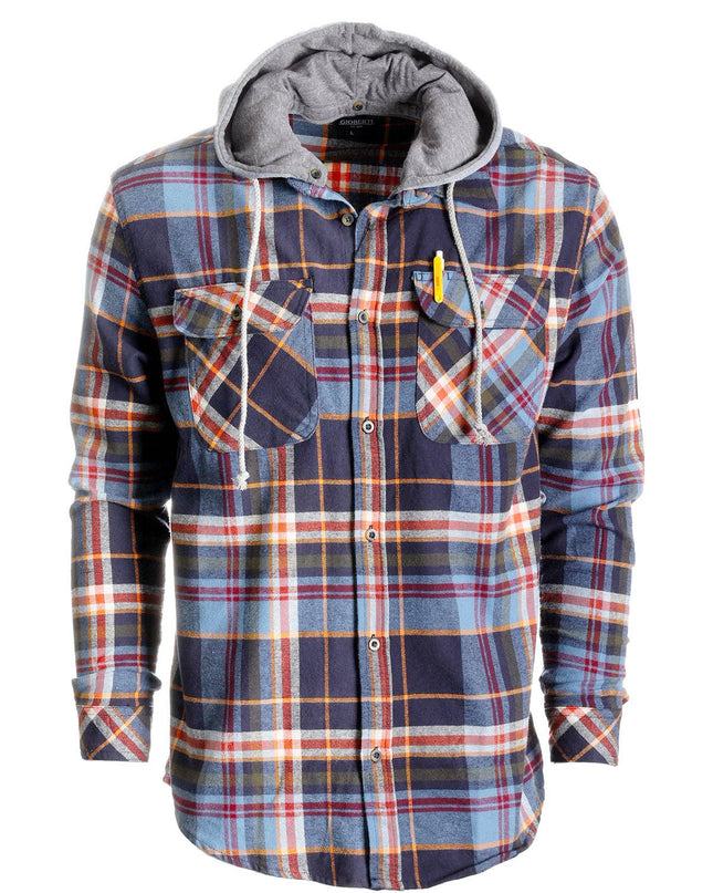Men's Casual Button Up Flannel Shirt with Removable Hoodie GB-LS92H