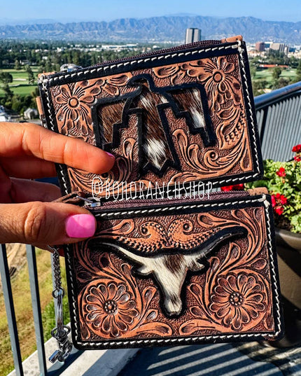 Longhorn Freebird Western Cowhide Leather Keychain Wallet