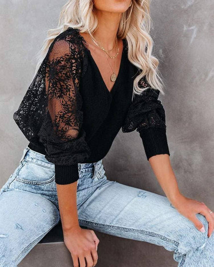 Vneck long puff sleeves polyester summer t shirt