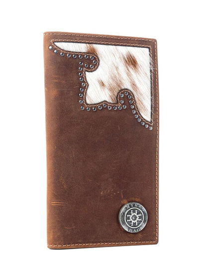 Lariat Crest Hairon Leather Wallet for Men in Rustic Chrome