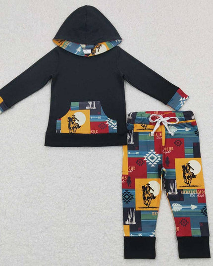 Sibling Baby Boys Western Hooded Tops Pants Clothes Sets