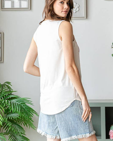 AV079-ALEX BOOT STITCH GRAPHIC SLEEVELESS TOP