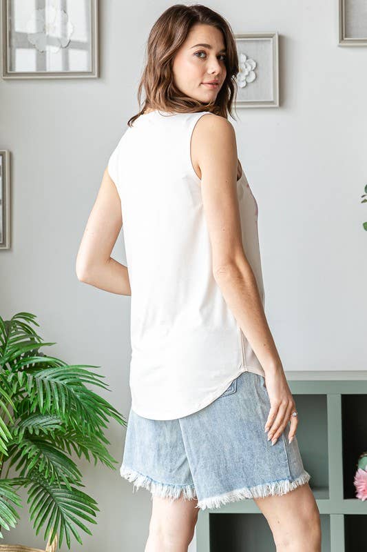AV079-ALEX BOOT STITCH GRAPHIC SLEEVELESS TOP