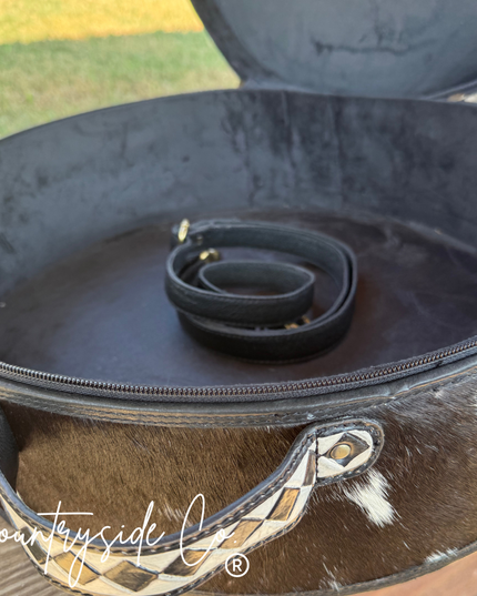 Checkered Tooled Leather Hat Box