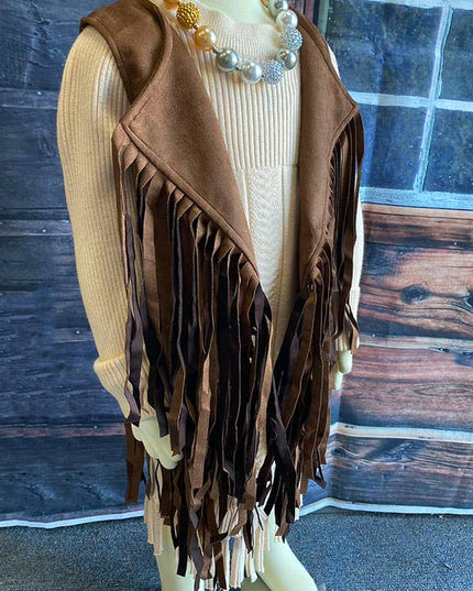Western brown suede cowgirl sleeveless fringe vest