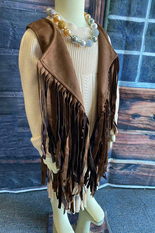Western brown suede cowgirl sleeveless fringe vest
