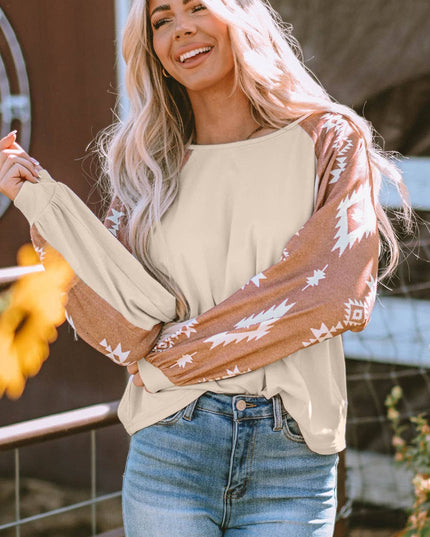 Customizable Western Print Patch Long Sleeve Top