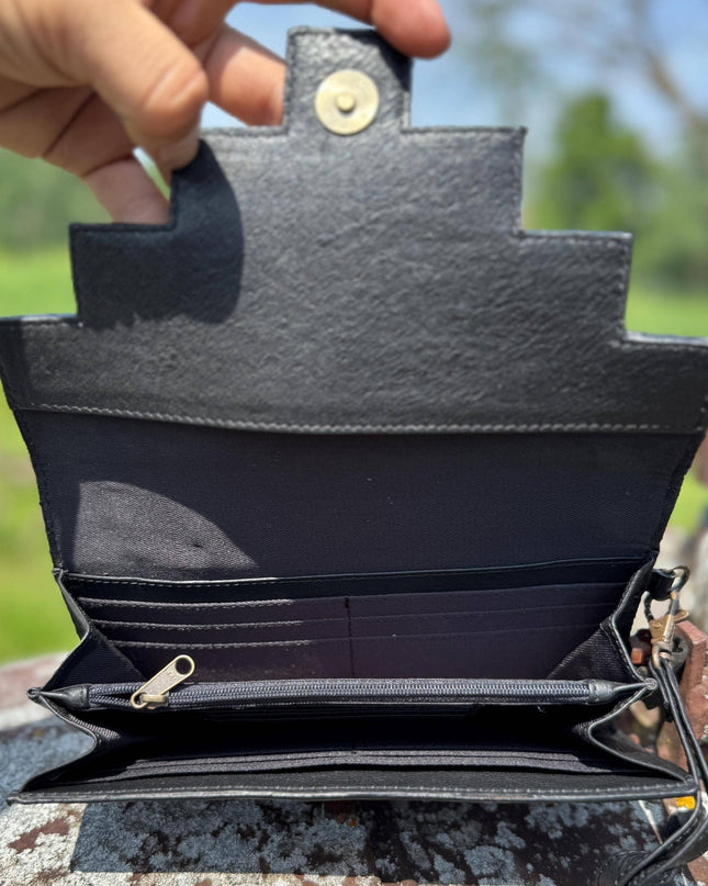 Genuine Western Cowhide Leather Purse or Clutch with cowhide and tooled details a Double B Wild Rags Exclusive