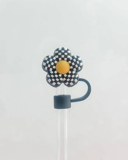 Straw Cover 10MM "Checkered Flower Black"