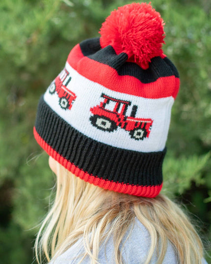 Red Tractor Knit Pom Beanie - Youth