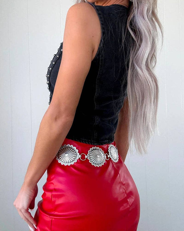 Studded Button-Front Denim Vest
