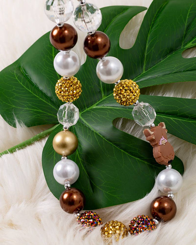 BROWN & GOLD NECKLACE W/HIGHLAND COW .3PCS/$15.00 ACG40270