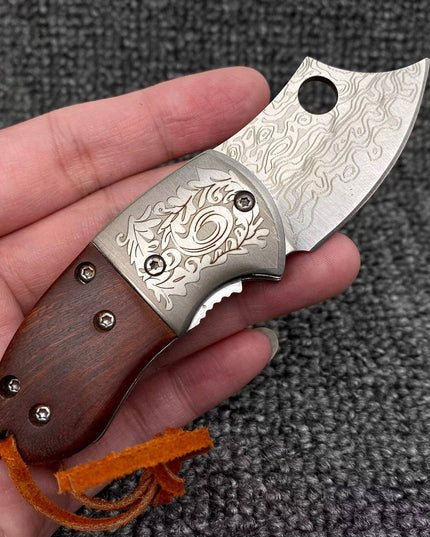 Wooden Handle Patterned Stainless Steel Foldable Knife