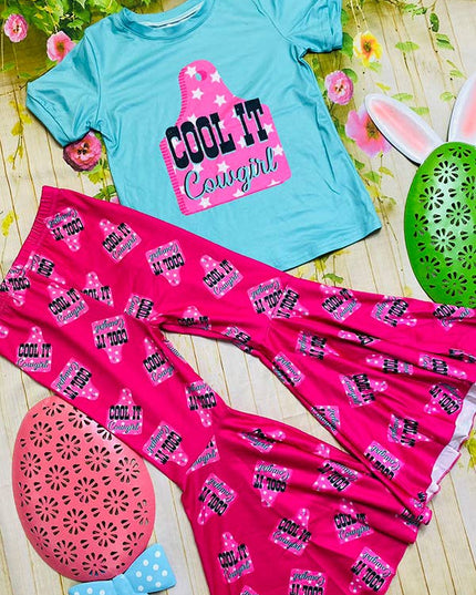Kids cool it cowgirl turquoise top bottom 2pc girls set