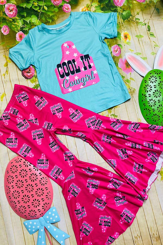 Kids cool it cowgirl turquoise top bottom 2pc girls set