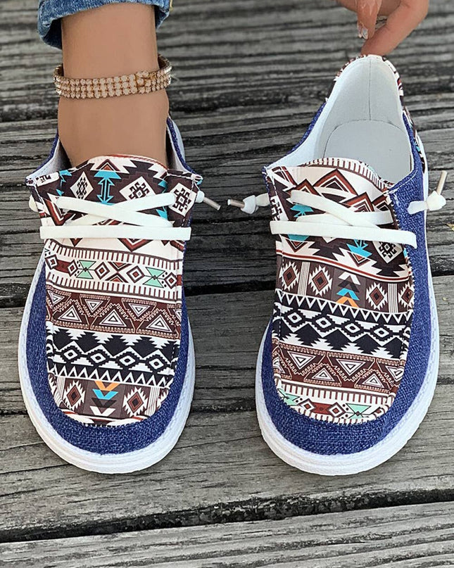 Vintage Western Patchwork Lace-up Decor Flat Shoes