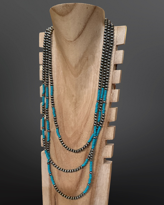 Western Faux Silver “Navajo Pearls” Turquoise Necklace
