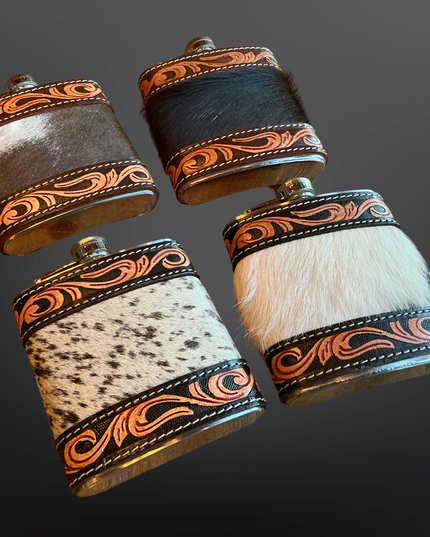 Cowhide Tooled Leather Western Flask