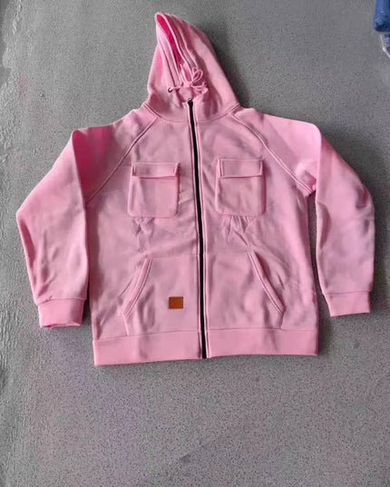 Men's Casual Solid Color Hooded Sweatshirt Jacket