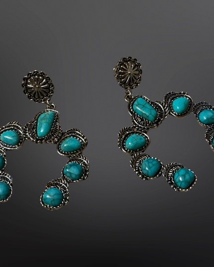 Faux Turquoise Naja Squash Blossom Earrings