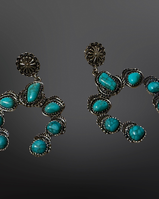 Faux Turquoise Naja Squash Blossom Earrings