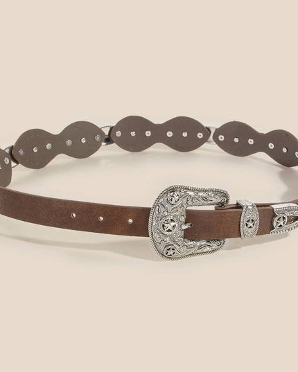Western Star Embroidered Buckle Detail Faux Leather Belt