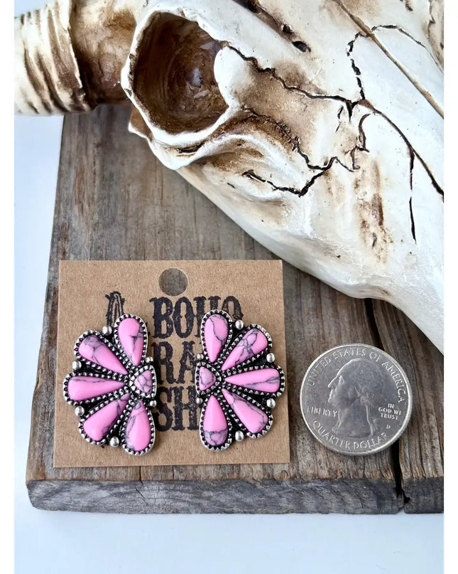 Western Squash Blossom - Stone Stud Earrings