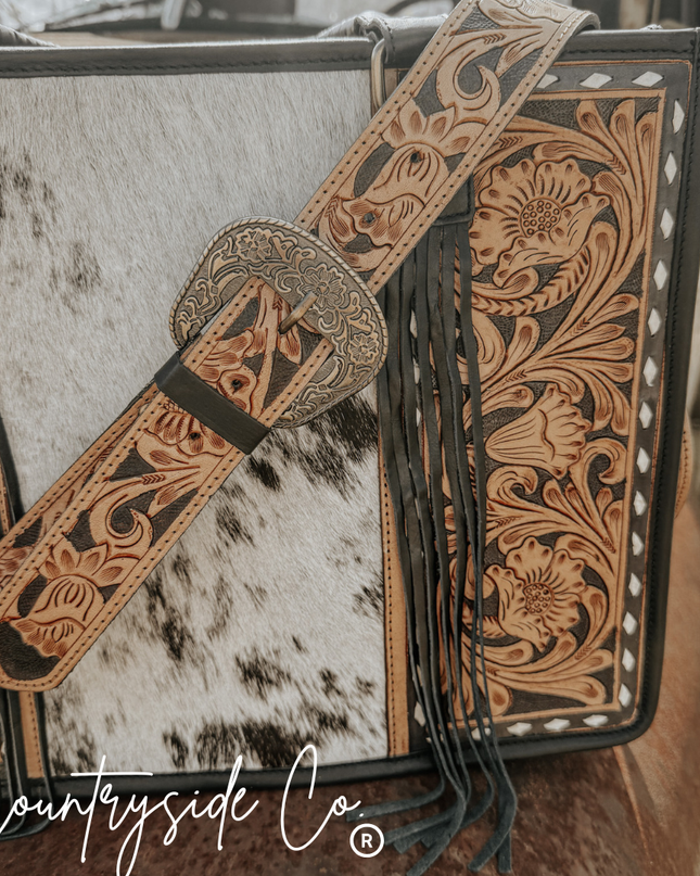 Panhandle Tooled Leather Cowhide Tote, Computer Bag, Purse