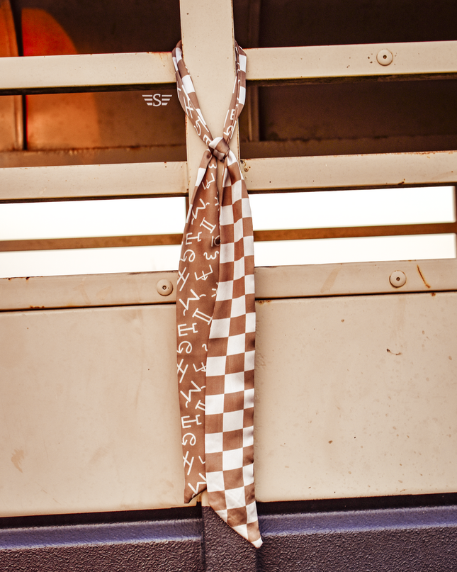 Neutral Checked Brand Twilly