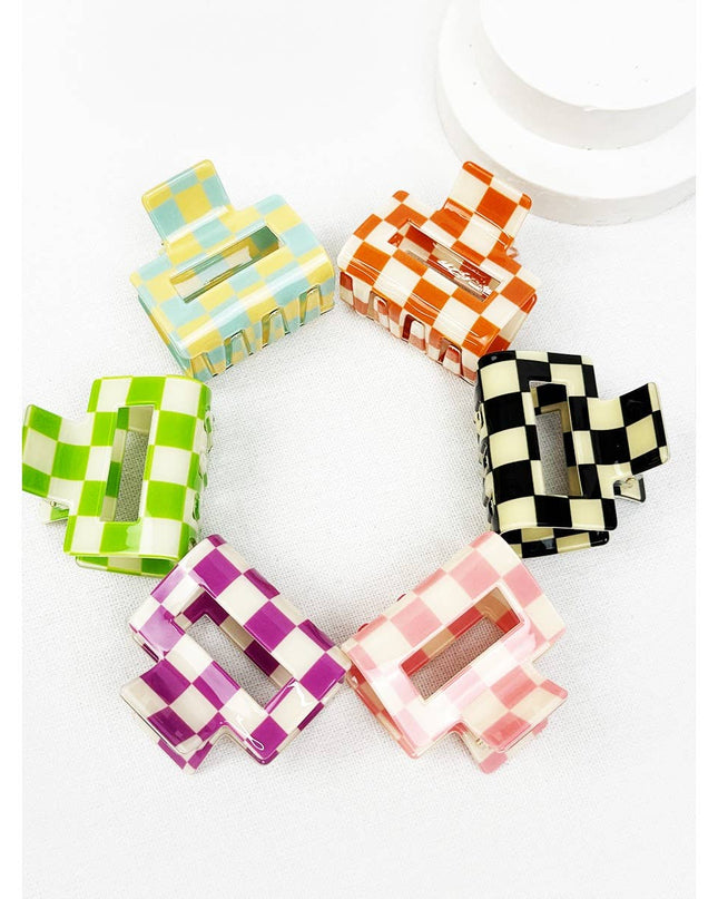 Colorful Checkered Medium Size Hair Claw