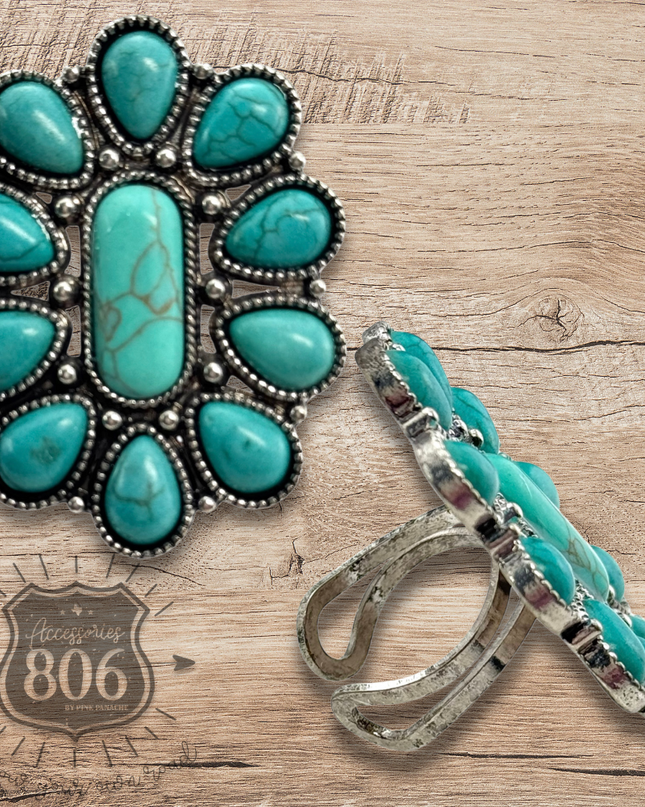 Turquoise color oval flower ring - LC