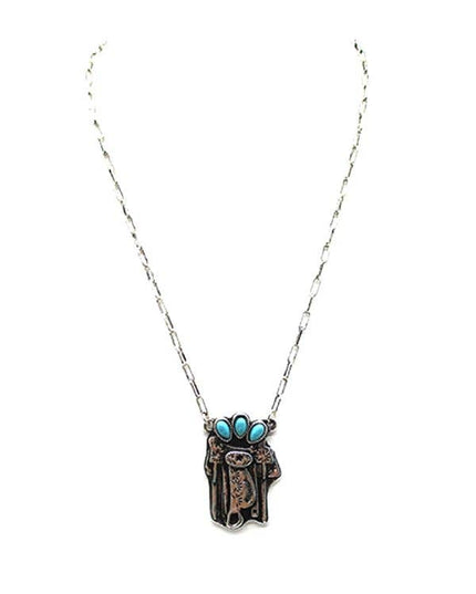Western Turquoise Saddle Pendant Necklace