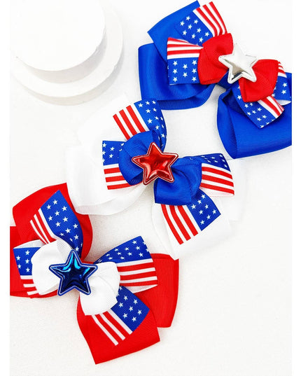 American Flag Bow Hair Clip Set