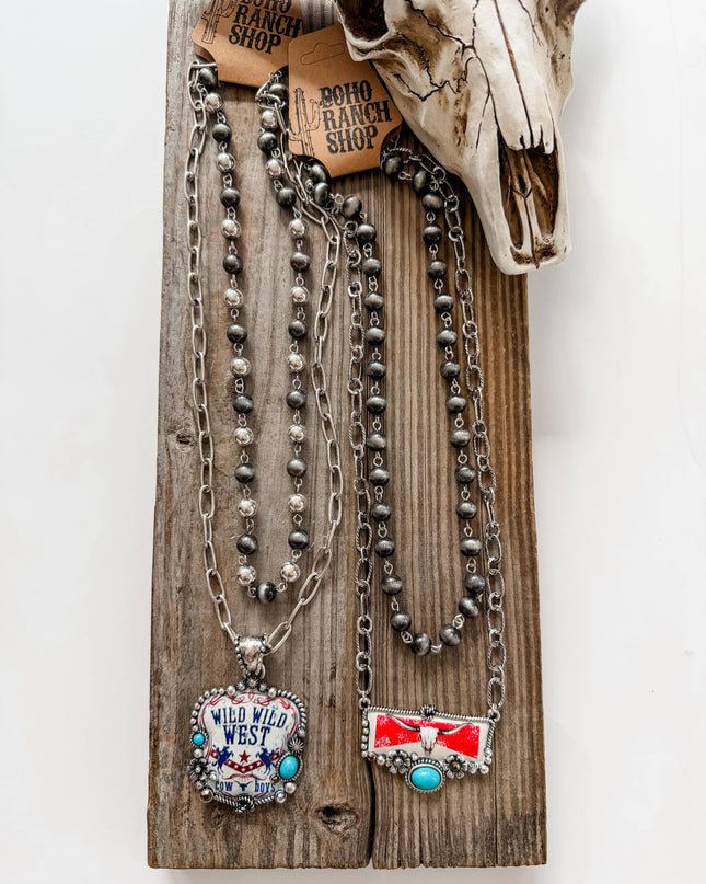 2 Layered Navajo Pearl Turquoise Stone Pendant Necklace
