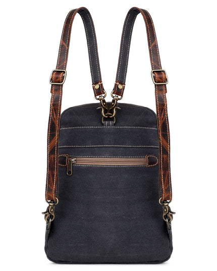 Canvas & Leather Women's Backpack - Black/White