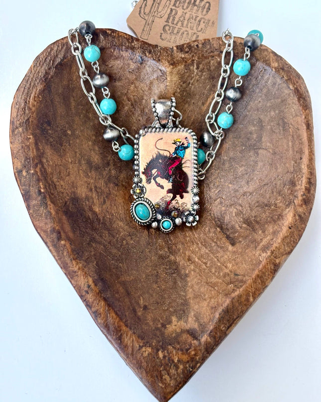 2 Layered Navajo Pearl Turquoise Stone Pendant Necklace