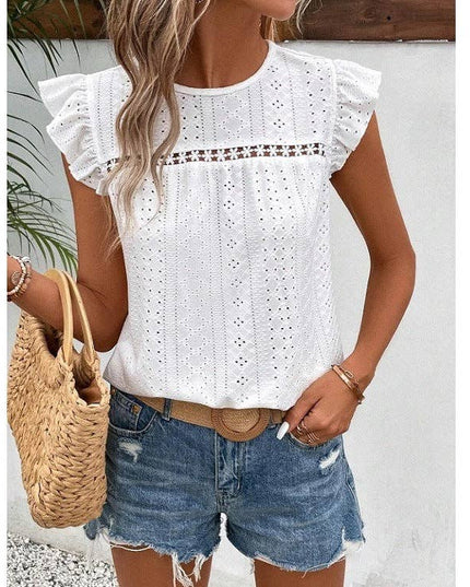 Summer Lace Ruffle Sleeve Top for Women - Casual and Stylish