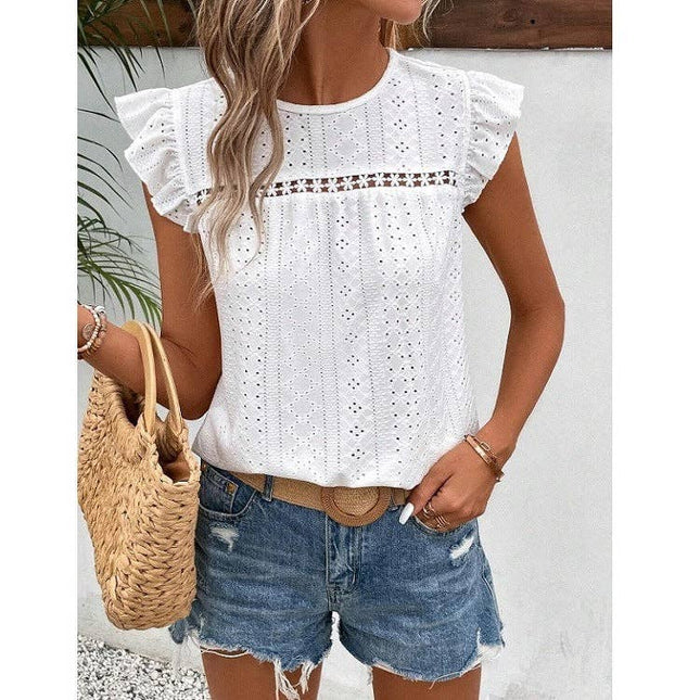 Summer Lace Ruffle Sleeve Top for Women - Casual and Stylish
