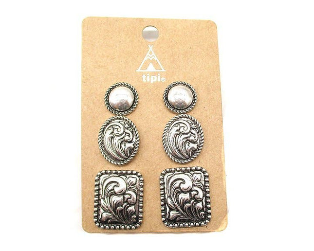 Western Etched 3 Pcs Earring Set