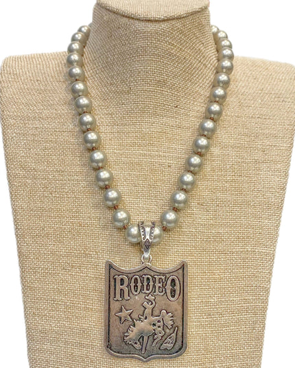 Rodeo (Horse Rider) Pendant on Faux Navajo Pearl Necklace